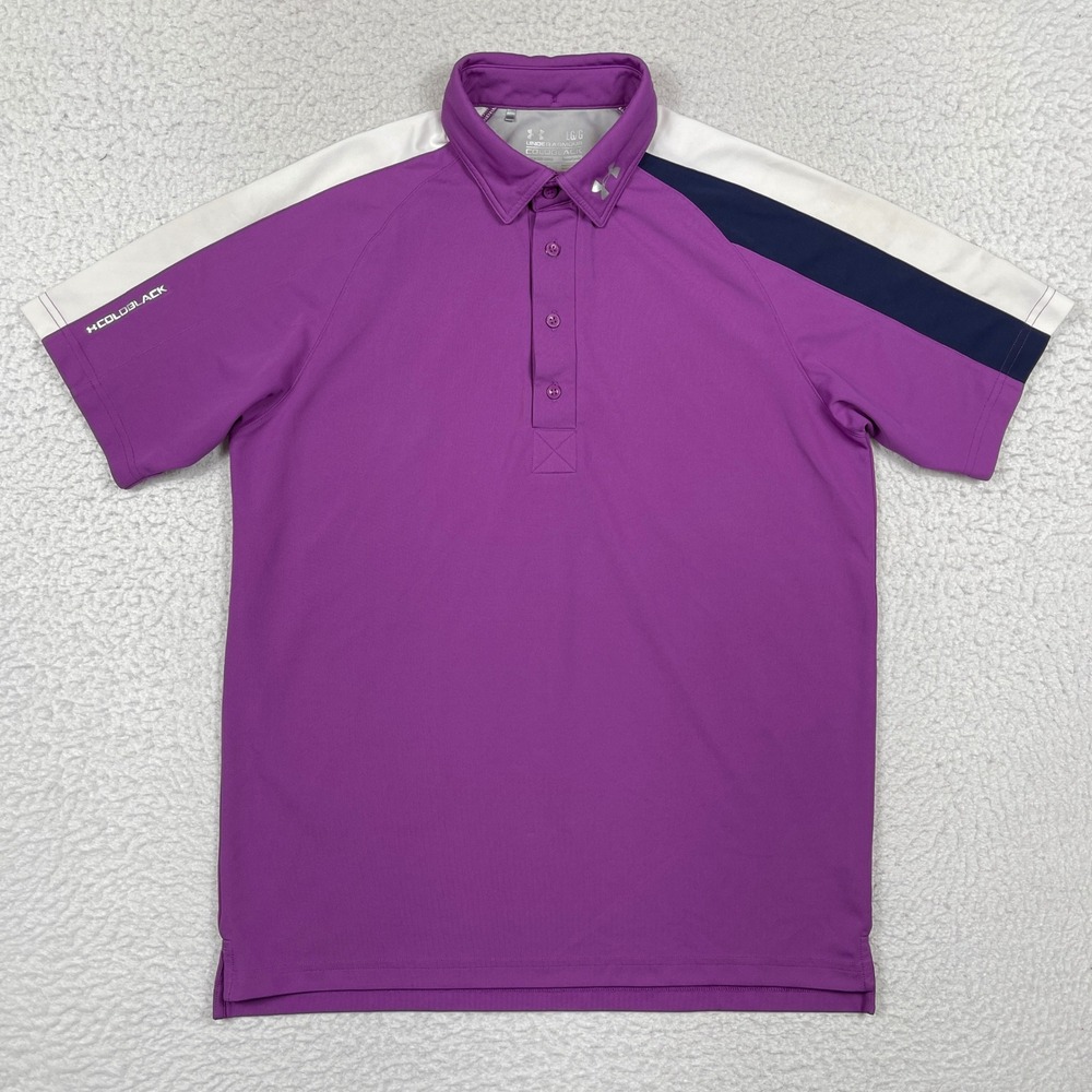 Under Armour Polo Shirt Mens Large Purple Coldblack Colorblock Golf Athletic